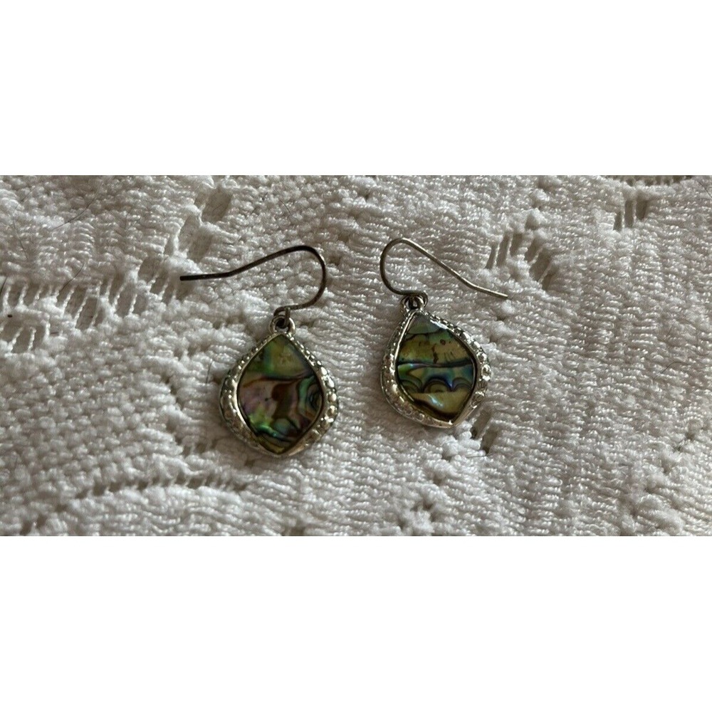 Vintage Abalone Shell Teardrop Dangle Earrings Signed KC Pierced